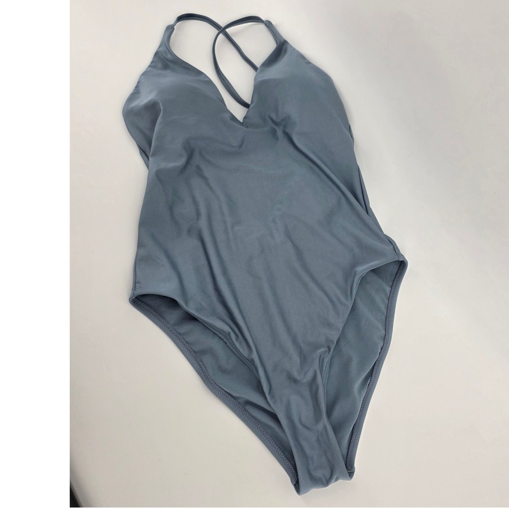 Shade & Shore Blue One Piece Swimsuit V-Neck Skinny Straps Size S 4-6 NEW (717)